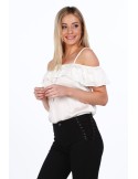 Cremefarbene Bluse mit Rüschenausschnitt für den täglichen Gebrauch MP28742 – Online-Shop – Boutique